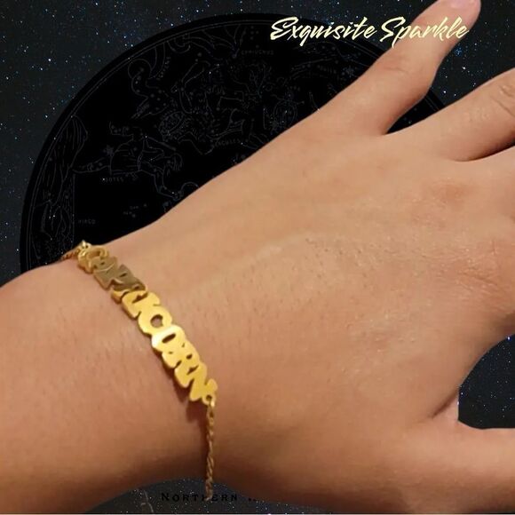 COPY - ⭐️10k Gold Constellation Nameplate Bracelet / Anklet Figaro Style Chain - Picture 3 of 16